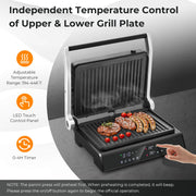 Giantex Panini Press Sandwich Maker, 3-in-1 Electric Indoor Grill, 2 Removable & Dishwasher Safe Non-Stick Plates, Drip Tray, 5 Auto Modes, Upper & Lower Independent Temperature Control, 4 H Timer - Grill Parts America