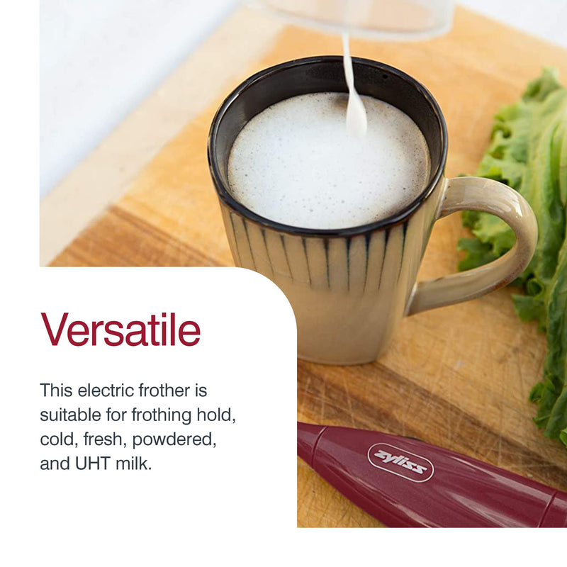 Zyliss Handheld Electric Milk Frother Wand - Versatile Drink Mixer - Frother for Coffee, Cappuccinos, Lattes or Shakes for Perfect Foam, Hot or Cold - Red - Grill Parts America
