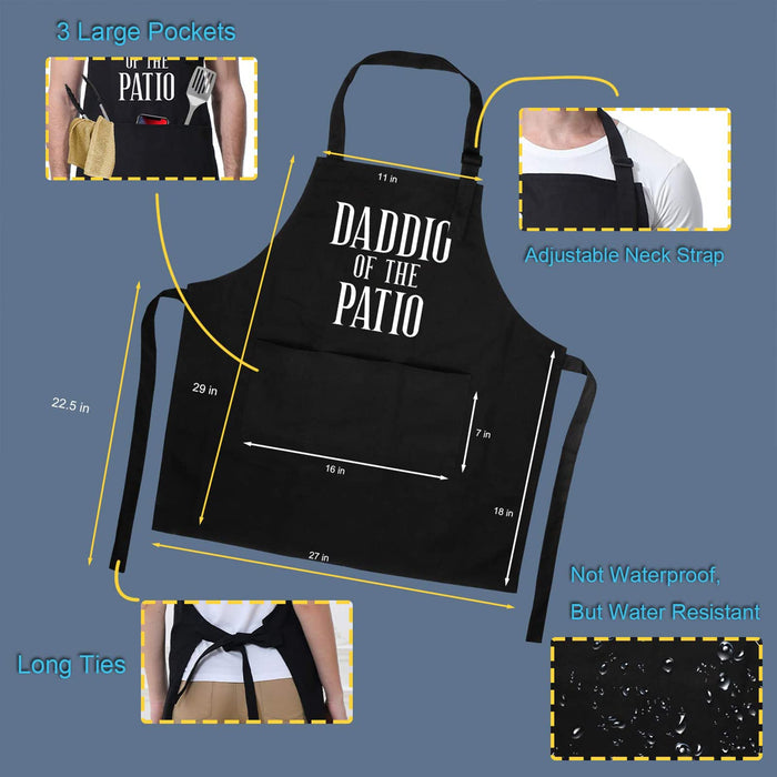 Miracu Grill Apron for Dad - Daddio of The Patio - Dad Gifts from Daughter, Son - Funny Fathers Day, Birthday Gifts for Dad, Father in Law, Step Dad, Best Dad, Daddy - Dad Apron for Grilling BBQ - Grill Parts America