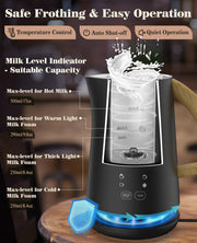 Nuovoware 4 in 1 Milk Frother and Steamer with Temperature Control Display Screen, Electric Automatic Frother for Hot Chocolate Milk, Cappuccinos, Latte, Macchiato, Black - Grill Parts America
