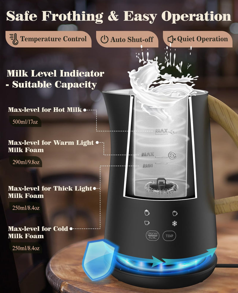 Nuovoware 4 in 1 Milk Frother and Steamer with Temperature Control Display Screen, Electric Automatic Frother for Hot Chocolate Milk, Cappuccinos, Latte, Macchiato, Black - Grill Parts America