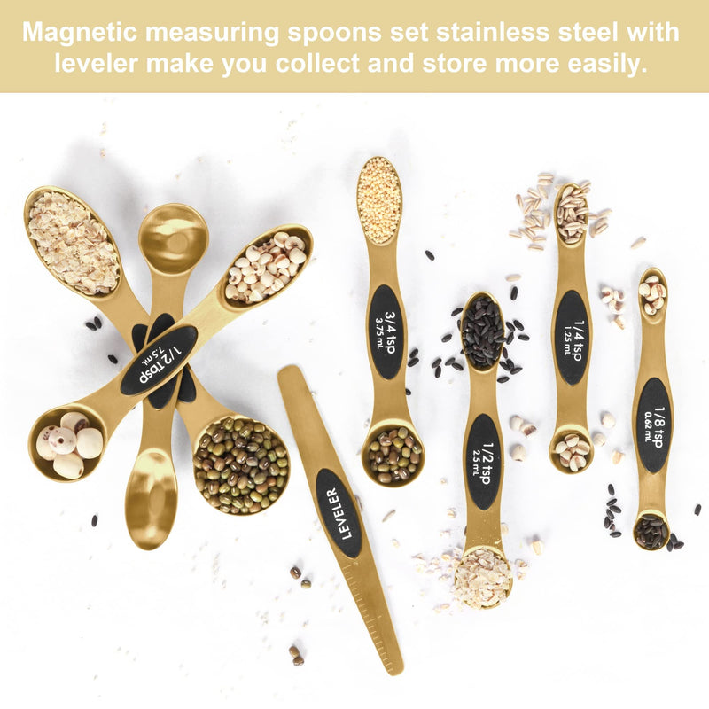 Magnetic Measuring Spoons Set Stainless Steel with Leveler, Stackable Metal Tablespoon Measure Spoon for Baking, Measuring Cups and Spoon Set Kitchen Gadgets Apartment Essentials Fits in Spice Jars - Grill Parts America