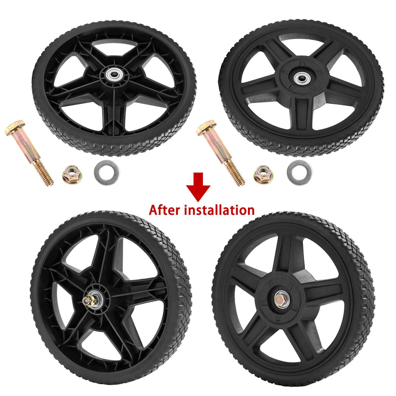 Parts Camp push mower wheel kit with 12-inch lawn mower wheels, black tire and metal hub-offsetof