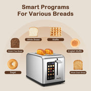 Mecity 2 Slice Toaster Touch Screen 1.5" Wide Slot, Stainless Steel Smart Bread Toaster for Bagel Muffin Waffle Gluten Free Breads, Timer, Defrost, Reheat, 120V 825W - Grill Parts America