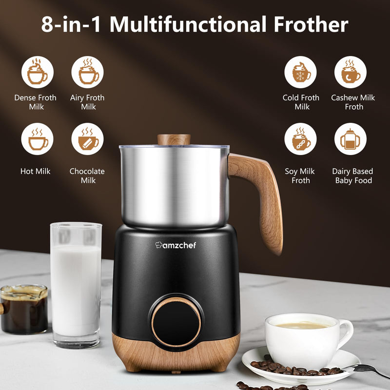 AMZCHEF 8-IN-1 Milk Frother and Steamer 550 Watts, 21 oz Split Stainless Steel Automatic Milk Steamer for Latte, Hot and Cold Milk Froth, Hot Milk, Chocolate Milk, Baby Food - Grill Parts America