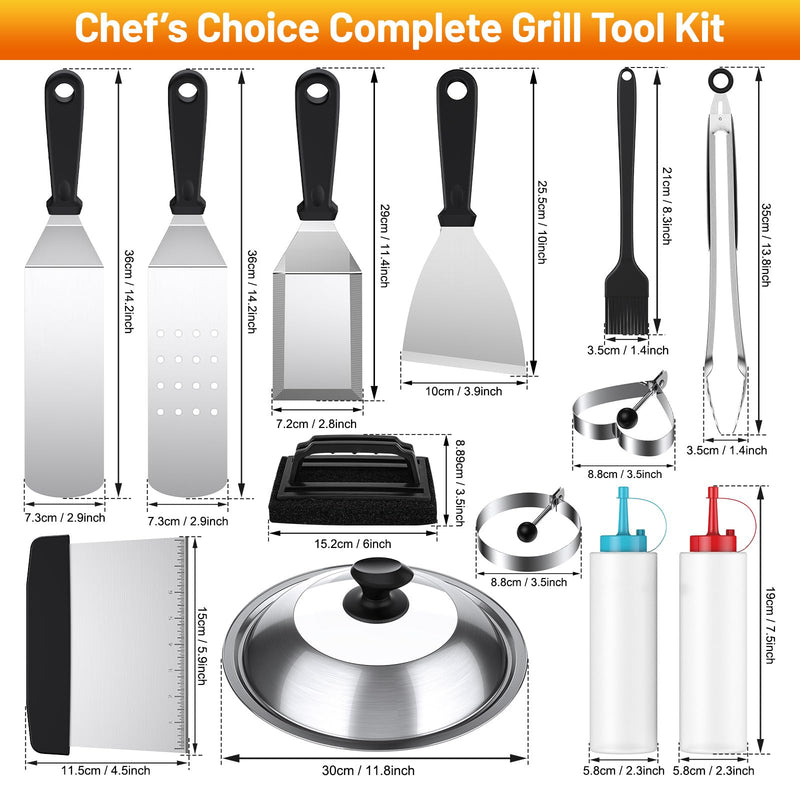 Blackstone Griddle Accessories Kit,14pcs Flat Top Grill Accessories Set for Blackstone and Camp Chef, Enlarged Spatulas, Basting Cover, Scraper, Tongs, Grill Spatula Kit for Outdoor BBQ - Grill Parts America