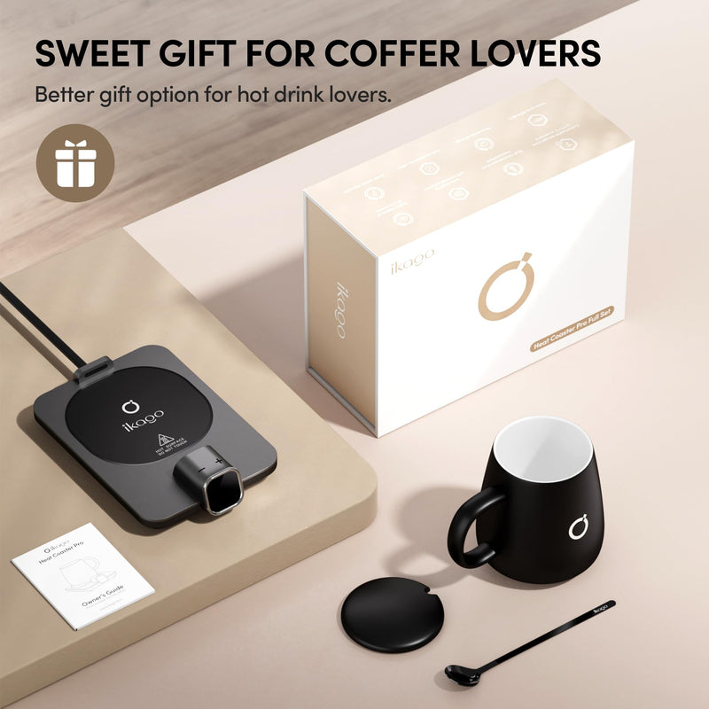 ikago Smart Heated Coffee Mug Warmer & Mug Set - Heated Mug Warmer with Auto Shut Off, 1°F Precise Temperature Control Mug Warmer, Electric Coffee Mug Warmer for Desk, Birthday Gifts for Women and Men - Grill Parts America