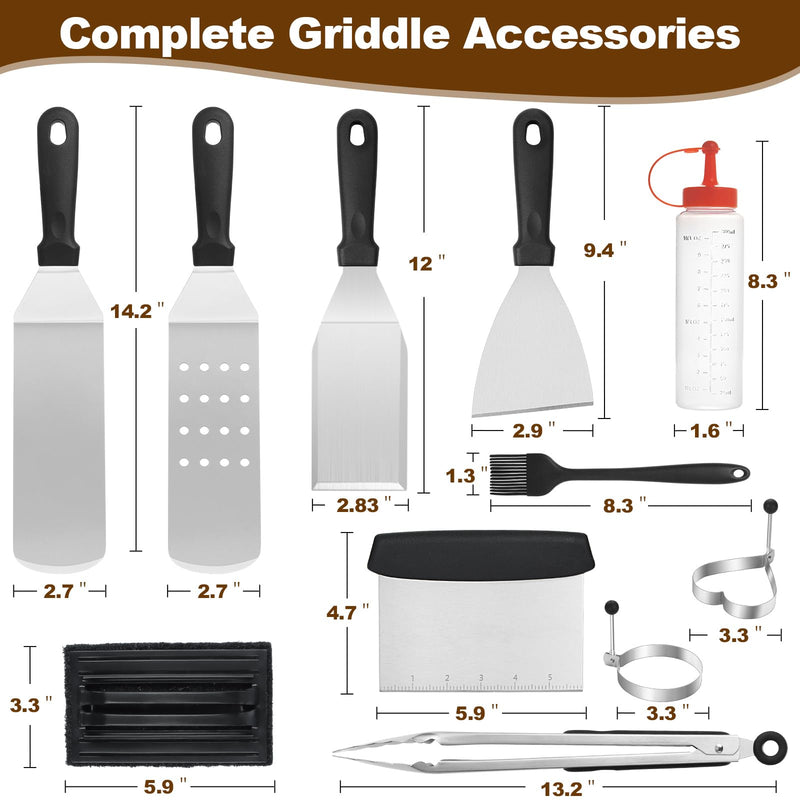 14PCS Griddle Accessories Kit, Flat Top Grill Accessories Set for Blackstone and Camp Chef, Grill Spatula Set with Enlarged Spatulas, Scraper for Outdoor Barbecue - Grill Parts America