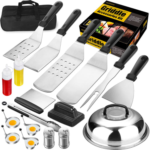 Griddle Accessories Kit, 19 Pcs Flat Top Grill Accessories Set for Blackstone and Camp Chef, Griddle Tools Set with Basting Cover, Spatula, Scraper, Bottle, Tongs, Egg Ring for Outdoor BBQ and Camping - Grill Parts America