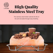 UMAID Himalayan Salt Block For Grilling, Cooking, Cutting and Serving,8X8X1.5 Food Grade Himalayan Pink Salt Stone on Stainless Steel Plate & Recipe Pamphlet, Unique Gifts for Men, Women, Chef, Cooks - Grill Parts America