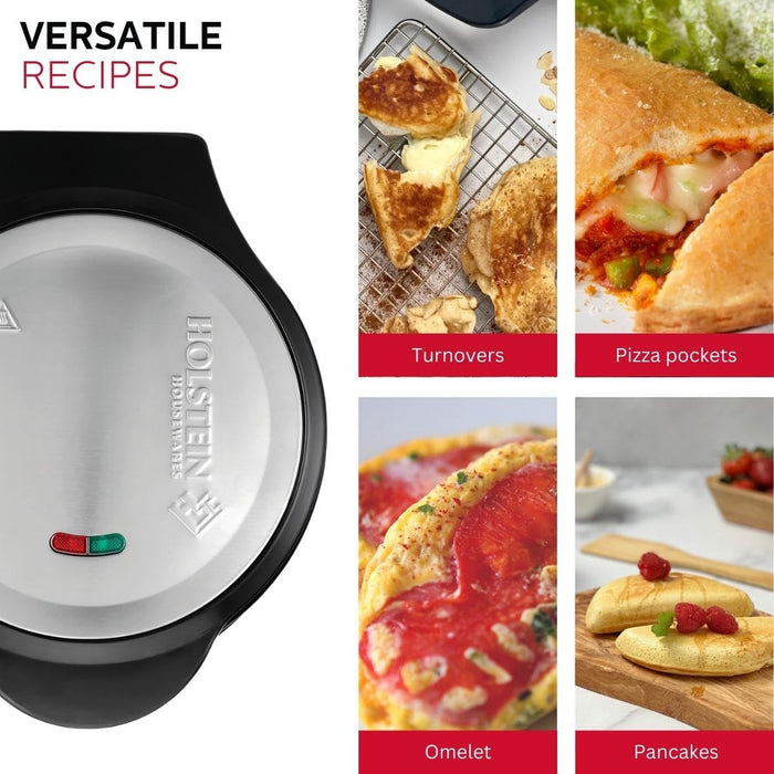 Holstein Housewares - Non-Stick Omelet & Frittata Maker, Stainless Steel - Makes 2 Individual Portions Quick & Easy (2 Section, Black) - Grill Parts America