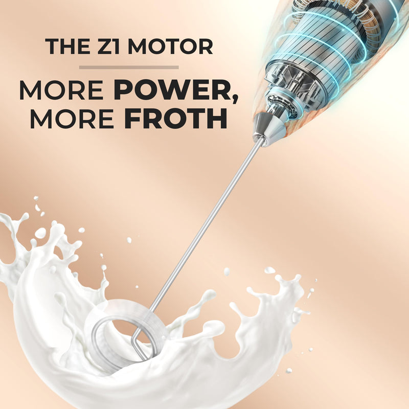 Zulay Kitchen Powerful Milk Frother Wand - Ultra Fast Handheld Drink Mixer - Electric Whisk Foam Maker for Coffee, Lattes, Cappuccino, Frappe, Matcha, Hot Chocolate & Coffee Creamer - Milk Boss Black - Grill Parts America
