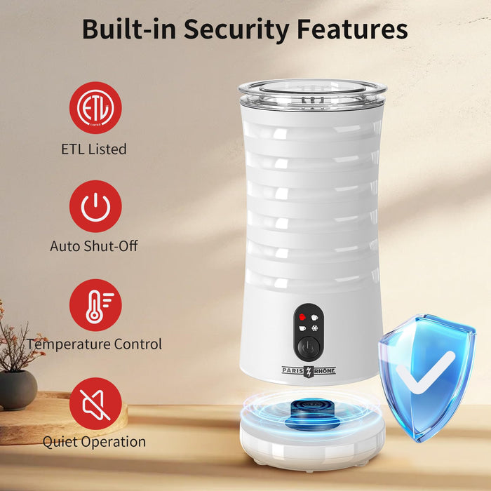 Paris Rhône Milk Frother, Upgraded 4-in-1 Milk Steamer and Frother, Hot & Cold Foam Maker and Milk Warmer with Temperature Control, Auto Shut-Off, Frother for Coffee, Latte, Cappuccino, Macchiato - Grill Parts America