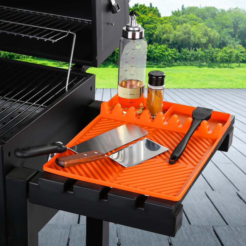 Griddle Mat Barbeque Grill Accessories Tools for Blackstone, Side Shelf Mat Grill Pad for Outdoor Grill Kitchen Counter Spatula Silicone Mat with Drip Pad for Kitchen, Cooking, Countertop (Orange) - Grill Parts America