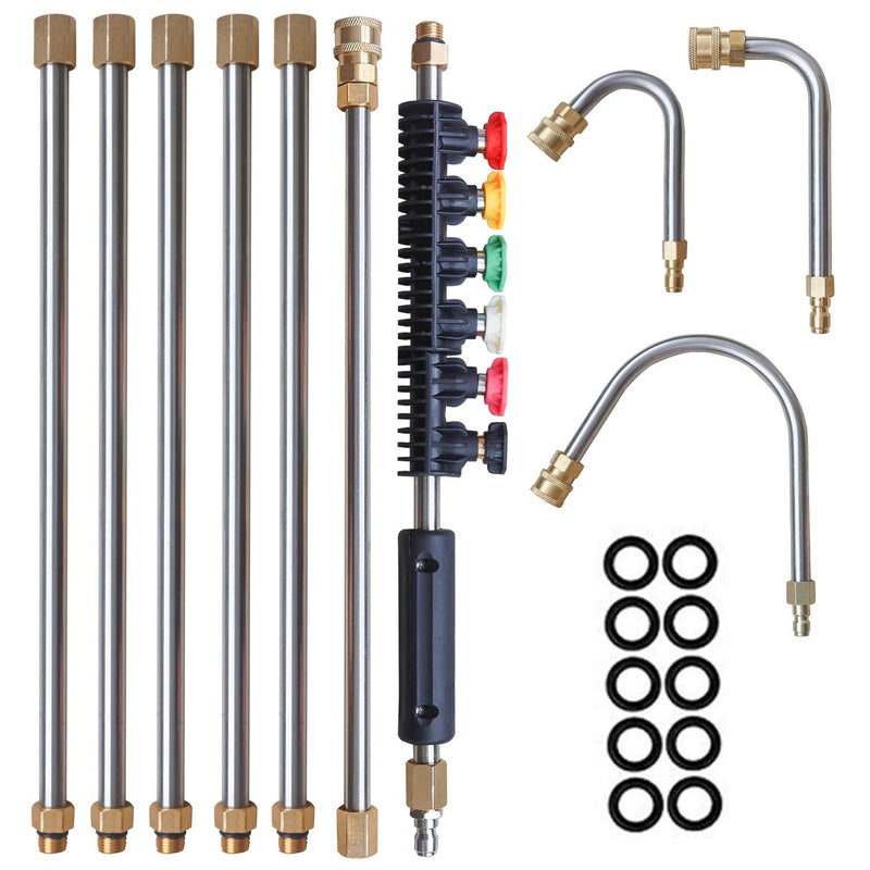 Xiny Tool Pressure Washer Extension Wand, 10 Pack Power Washer Lance with 5 Atomization Nozzle Tips,1 Gutter Cleaner Attachment Curved Rod, 1/4" Quick Connect, 4000 PSI - Grill Parts America