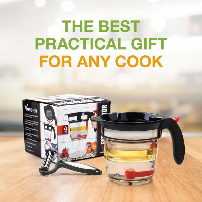 Fat Separator With Bottom Release, 4 Cup Gravy Separator for Cooking with Oil Strainer, Kitchen Gadgets Grease Separator Packaged with a 3-in-1 Multifunctional Peeler (Red) - Grill Parts America