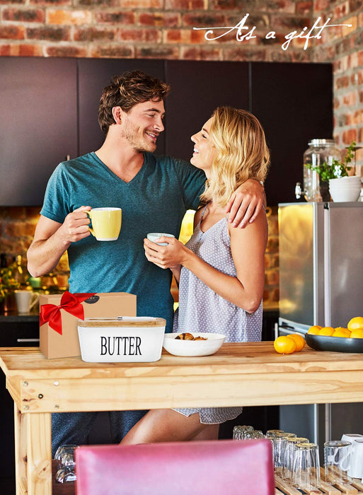 Butter Dish with Lid, Home Decor, Large Butter Dish for Countertop Ceramic Butter Keeper Container with Knife and High-Quality Silicone Sealing Butter Dish Good Kitchen Gift White - Grill Parts America