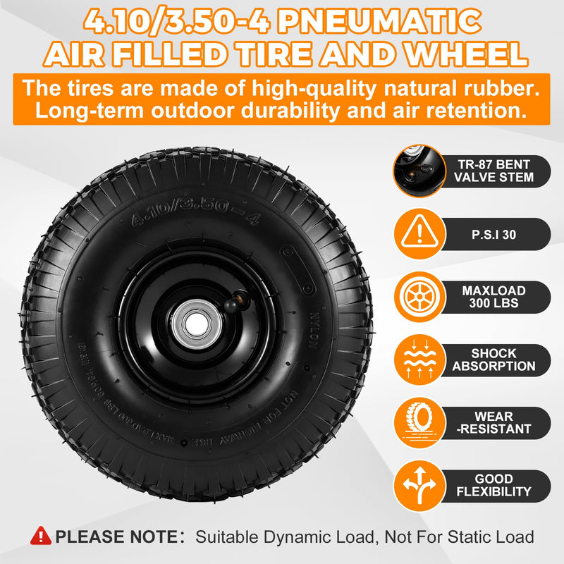 RRQ 4.10/3.50-4 black pneumatic patio tire and wheel, 10-inch, 2-pack