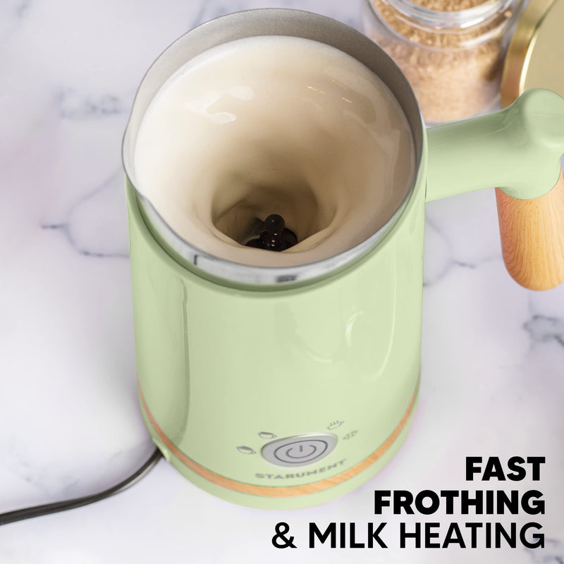 Starument Electric Milk Steamer & Frother - Automatic Foamer & Heater for Coffee Drinks - 4 Settings for Cold, Airy, Dense Foam & Warm Milk - Grill Parts America