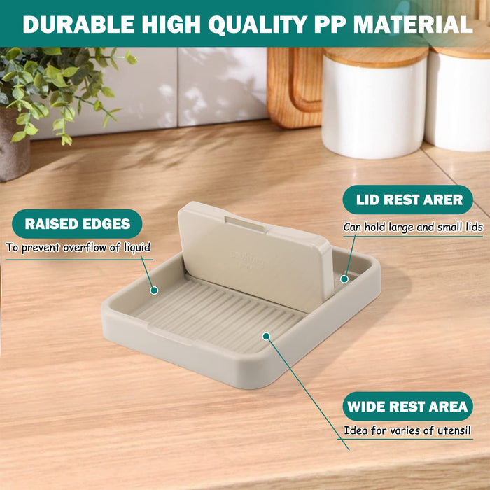 Spoon Rest for Kitchen Counter - 2Pack Spoon Holder for Stove Top, Pot Lid Holder with Drip Pad for Ladle|Spatula|Tongs|Forks|Utensil Holder Organizer - Grill Parts America