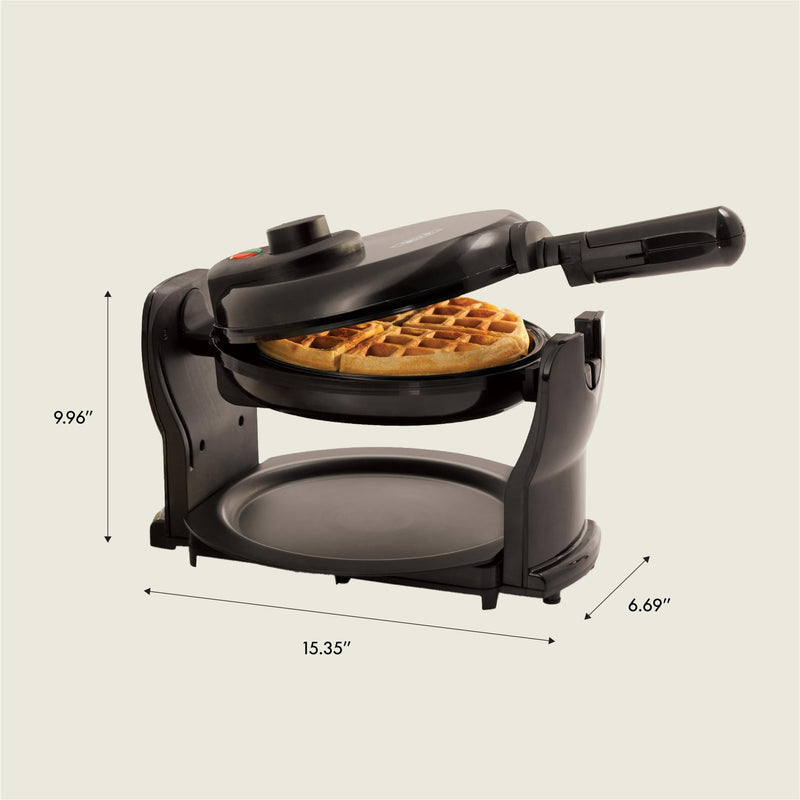 BELLA Classic Rotating Belgian Waffle Maker with Nonstick Plates, Removable Drip Tray, Adjustable Browning Control and Cool Touch Handles, Black - Grill Parts America