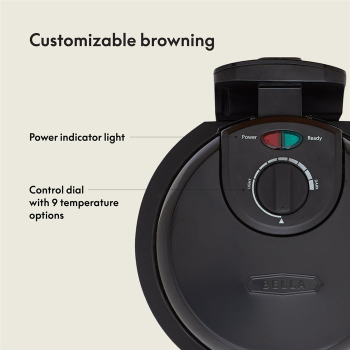 BELLA Classic Rotating Belgian Waffle Maker with Nonstick Plates, Removable Drip Tray, Adjustable Browning Control and Cool Touch Handles, Black - Grill Parts America