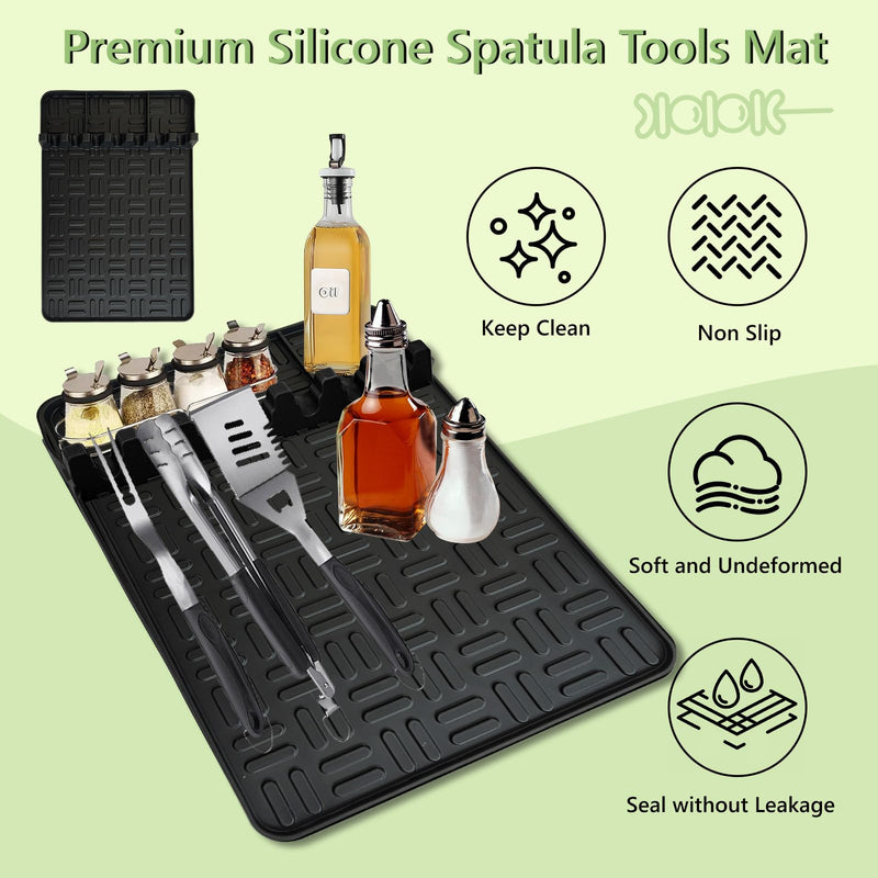 Pet Baby 2PCS Silicone Griddle Tools Mat, Large Spatula Mat with Drip Pad Griddle Silicone Mat Side Shelf Mat for Grill BBQ Griddle Accessories(Black15.35"*10.63") - Grill Parts America