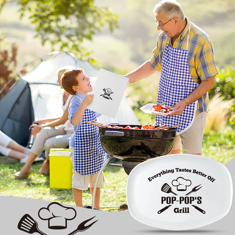 R HORSE Father Grill Platter Gift Grandpa BBQ Serving Tray Plate White Oval Serving Dishes Grandpa Men Father Day Birthday Christmas New Year Gift for Salad Dessert Appetizers Outdoor Indoor Cooking - Grill Parts America