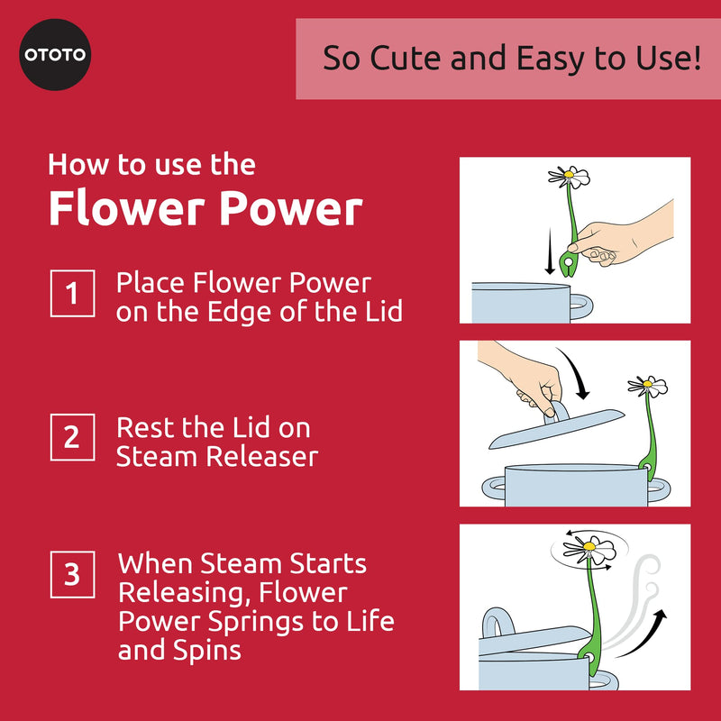 NEW!!! Flower Power Steam Releaser By OTOTO - Fun Kitchen Gadgets - Spinning Flower Lid Holder On Pot & Lid Lifter - Cool Kitchen Gadgets - Cute Gifts for Women, Ototo Kitchen Accessories Gadgets - Grill Parts America