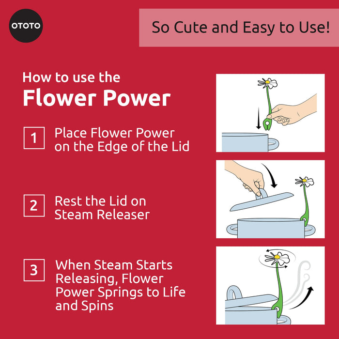 NEW!!! Flower Power Steam Releaser By OTOTO - Fun Kitchen Gadgets - Spinning Flower Lid Holder On Pot & Lid Lifter - Cool Kitchen Gadgets - Cute Gifts for Women, Ototo Kitchen Accessories Gadgets - Grill Parts America