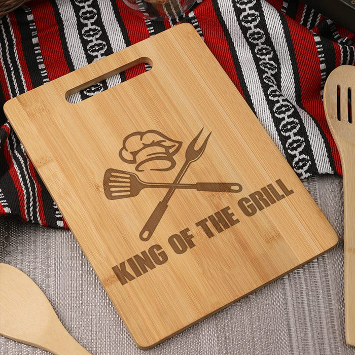 KITCHENVOY King of The Grill Bamboo Cutting Board for Men - Dad Cutting Board - Grilling Gifts for Men, Birthday Gift for Dad, Kitchen Gift for Husband on Anniversary - BBQ Board for Godfather - Grill Parts America