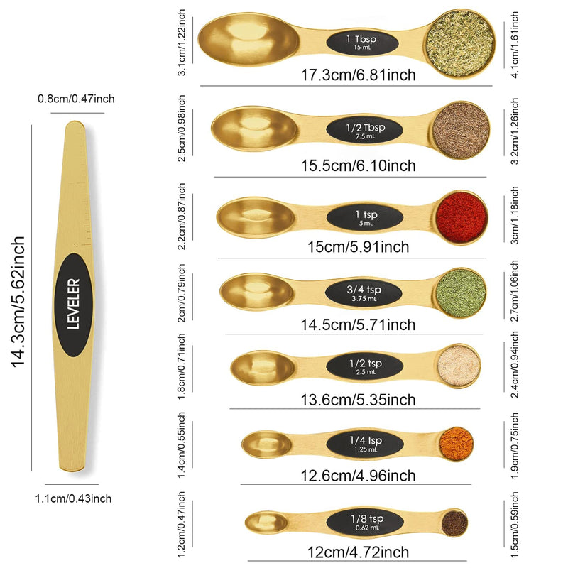 Magnetic Measuring Spoons Set Stainless Steel with Leveler, Stackable Metal Tablespoon Measure Spoon for Baking, Measuring Cups and Spoon Set Kitchen Gadgets Apartment Essentials Fits in Spice Jars - Grill Parts America