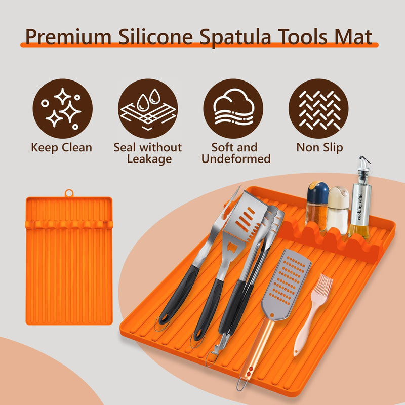 Pet Baby 2PCS Silicone Griddle Tools Mat, Large Spatula Mat with Drip Pad Griddle Silicone Mat Side Shelf Mat for Grill BBQ Griddle Accessories-Orange15.35 * 10.63" - Grill Parts America