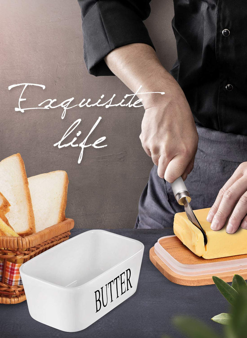 Butter Dish with Lid, Home Decor, Large Butter Dish for Countertop Ceramic Butter Keeper Container with Knife and High-Quality Silicone Sealing Butter Dish Good Kitchen Gift White - Grill Parts America