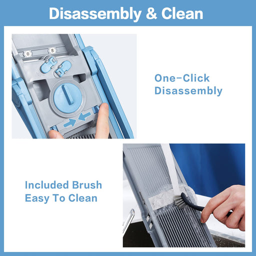 ONCE FOR ALL Upgrade Safe Mandoline Slicer Plus, Biger Size, Adjustable Vegetable Food Chopper Potato Fries Cutter, Detachable Blade, Kitchen Chopping Artifact, Gift (SkyBlue) - Grill Parts America