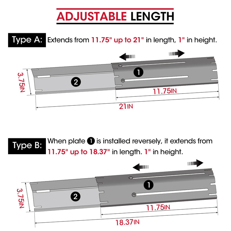 Unicook Heavy Duty Adjustable Porcelain Steel Grill Heat Plate Shield Replacement, Heat Tent, Flavorizer Bar, Burner Cover, Flame Tamer for Gas Grill, Extends from 11.75" up to 21" L, 3 Pack