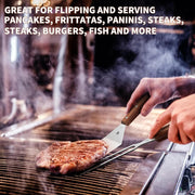 GRILLGEN 6-Piece Professional Griddle Accessories Kit for Griddle Cooking, Premium Rosewood Handles Spatulas Set with Scraper, Santoku Knife, Carving Fork, Storage Bag, Flat Top Grill Accessories - Grill Parts America