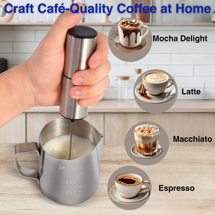 Electric Milk Frother Handheld - Compact Foam Maker with Stand & Accessories, Perfect for Coffee, Cappuccinos, Lattes, & More - Grill Parts America