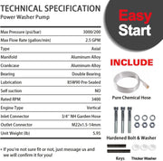 YAMATIC 7/8" Shaft Vertical Pressure Washer Pump 3000 PSI @ 2.5 GPM Replacement Pump for Power Washer Compatible with 308653045, 308653093, 308653052, 308653078, GCV160, GCV190 Rear Inlet/Outlet - Grill Parts America