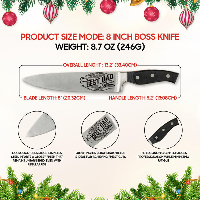 Fathers Day Gift “BEST DAD” - CutLinx Chef Knife Gift Set - 8 in. Stainless Carbon Steel Kitchen Knive w/Pakka Wood Handle - Birthday, Father's Day, Christmas, Anniversary, Housewarming, Holiday Gifts - Grill Parts America