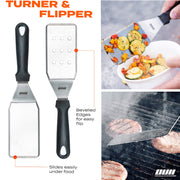 OUII Flat Top Griddle Accessories for Blackstone and Camp Chef Griddle - 9 Pieces Set with Griddle Cleaning Kit and Carry Bag! Metal Spatula, Scraper for Hibachi and Teppanyaki Grill - Grill Parts America