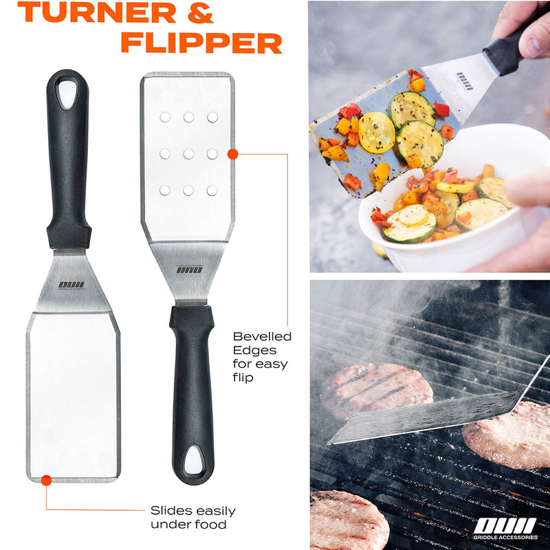 OUII Flat Top Griddle Accessories for Blackstone and Camp Chef Griddle - 9 Pieces Set with Griddle Cleaning Kit and Carry Bag! Metal Spatula, Scraper for Hibachi and Teppanyaki Grill - Grill Parts America
