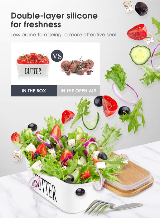 Butter Dish with Lid, Home Decor, Large Butter Dish for Countertop Ceramic Butter Keeper Container with Knife and High-Quality Silicone Sealing Butter Dish Good Kitchen Gift White - Grill Parts America