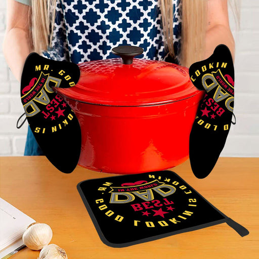 ORALBY Dad Oven Mitt and Potholder Dad Print Kitchen Accessories Sunflower Kitchen Gloves Gift - Dad Gift for Father's Day Heat Resistant Baking Cooking Grilling - Grill Parts America