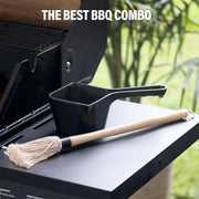 Cast Iron Sauce Pot with BBQ Mop Brush – Small Cast Iron Basting Pot & Mop Brush for Grilling, Smoking, and Saucing – BBQ Mop Brushes for Sauce, 24 Oz - Grill Parts America