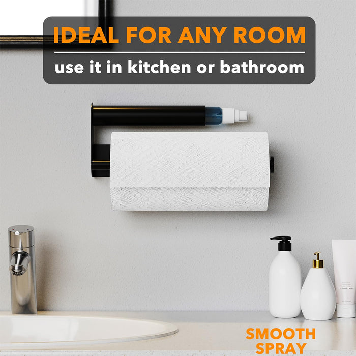 SpaceAid SprayNeat 2 in 1 Paper Towel Holder with Spray Bottle, Under Cabinet Paper Towels Holders with Sprayer Inside, Hanging Wall Mount Papertowels Roller for Kitchen (Black) - Grill Parts America