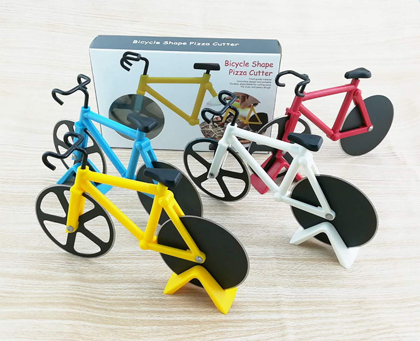 UpTuoLi Bicycle Pizza Cutter Wheel Non-Stick Dual Stainless Steel Cutting Wheels with Display Stand for Housewarming Kitchen Gadget - Grill Parts America