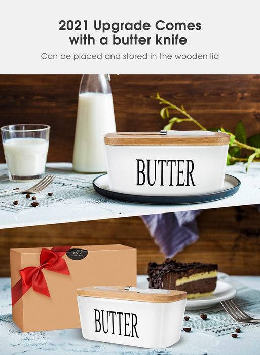 Butter Dish with Lid, Home Decor, Large Butter Dish for Countertop Ceramic Butter Keeper Container with Knife and High-Quality Silicone Sealing Butter Dish Good Kitchen Gift White - Grill Parts America