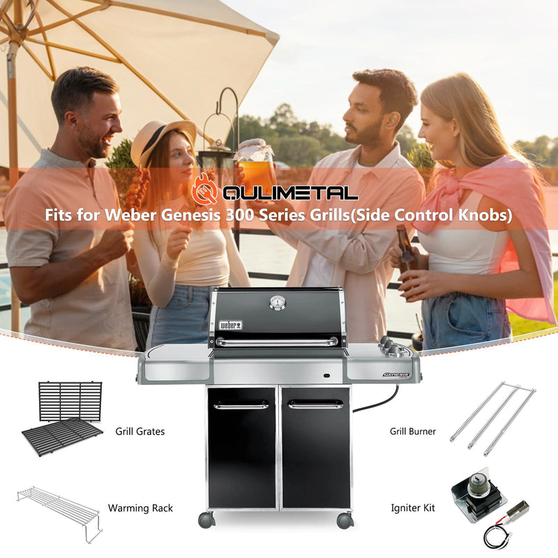 QuliMetal 24.5" Flavorizer Bars & SUS304 34 1/4" Grill Burners for Weber Genesis 300 Series - Fits Genesis E310 E320 S310 S320 Grill Parts with Side Control, Replaces for Weber 7540, 67722, 67820 - Grill Parts America
