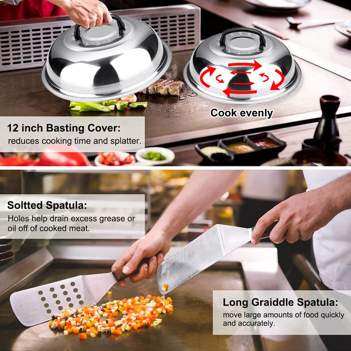 Griddle Accessories Kit, 135 Pcs Griddle Grill Tools Set for Blackstone and Camp Chef, Professional Grill BBQ Spatula Set with Basting Cover, Spatula, Scraper, Bottle, Tongs, Egg Ring - Grill Parts America